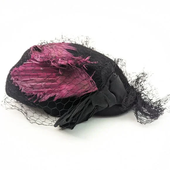 Vintage | Accessories | Vintage Black Wool Hat With Veil  display picture 2